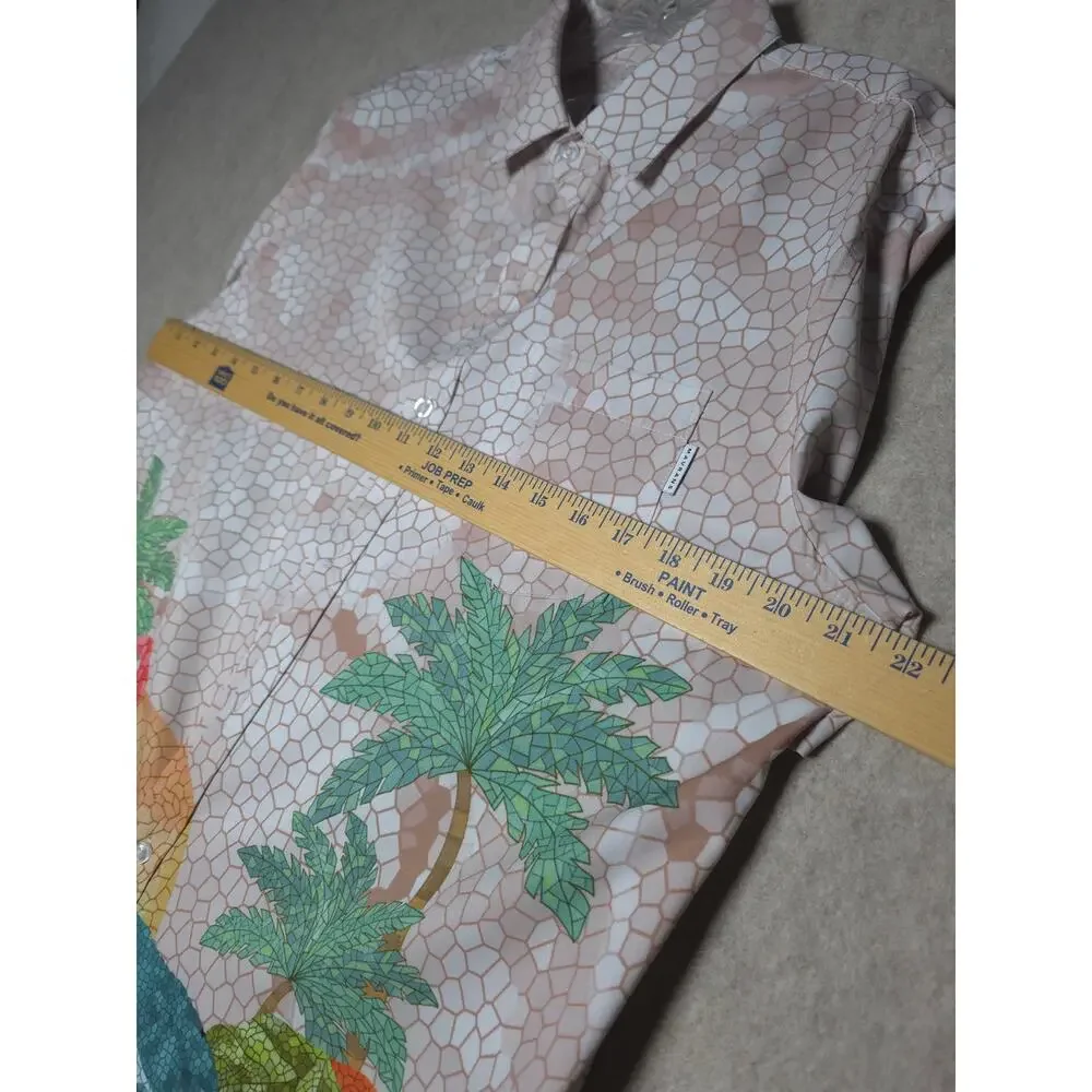 MAVRANS Mosaic Flamingo & Alligator Cabana Set | Shirt & Swim Trunks (Large)